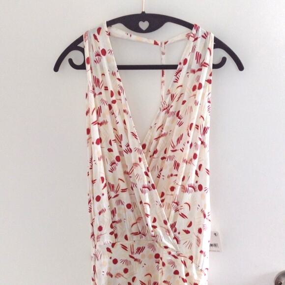 NWT Free People Daria Graphic Maxi Dress Ivory Red Combo Front Slit Size L - Picture 4 of 15